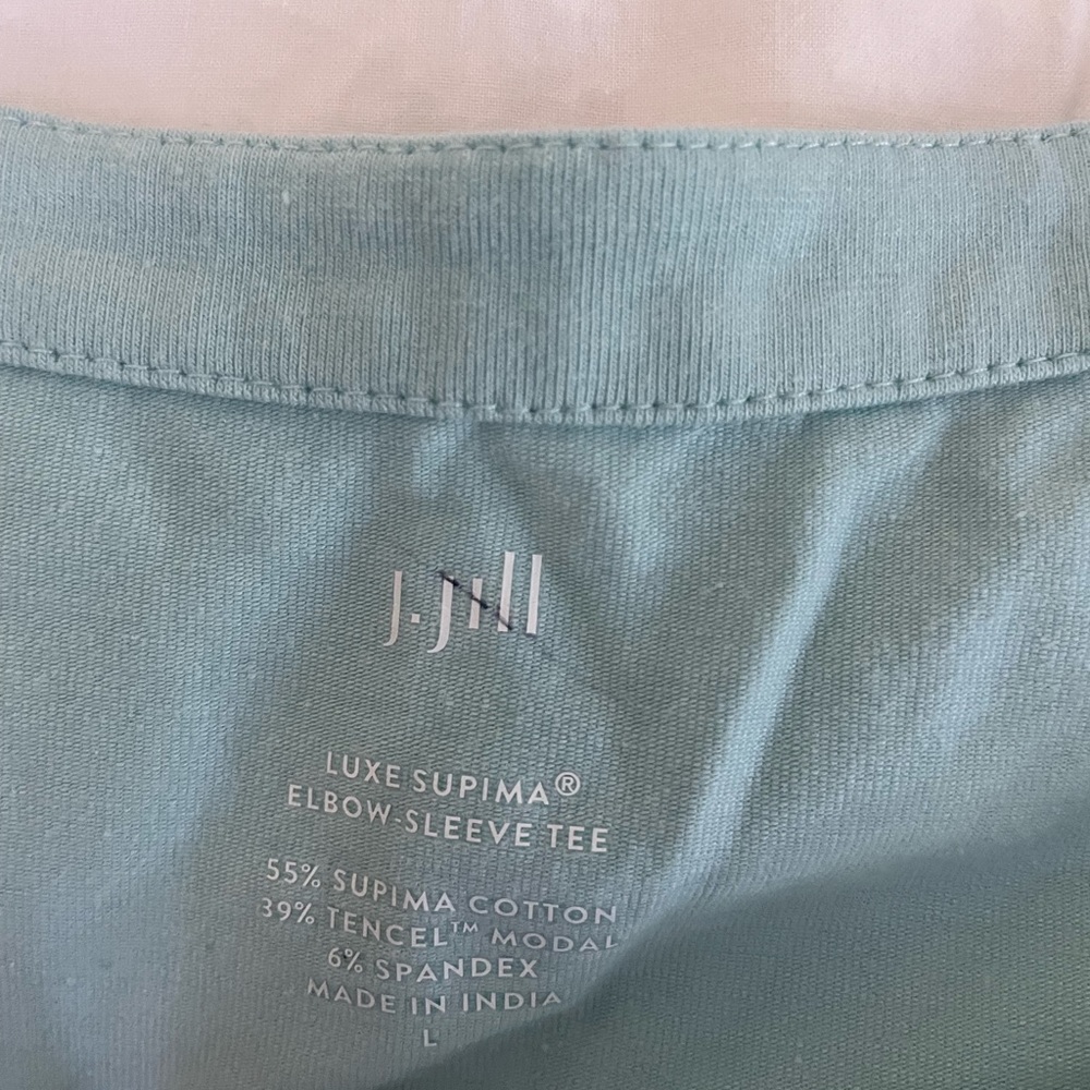 J Jill Seaglass Green Luxe Supima Elbow Sleeve Tee Large - Picture 2 of 3